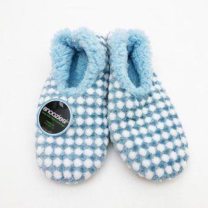 NWT Snoozies Women's Harlequin Classic Light Blue & White Slippers Medium 7/8 -